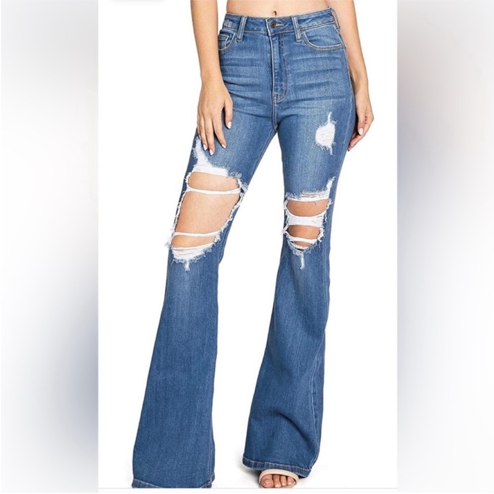 Cello Flare Leg Distressed Jeans